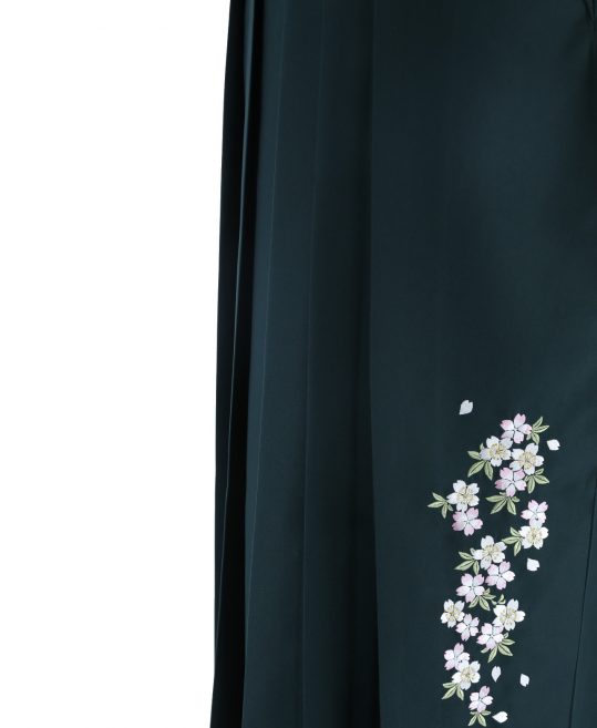 卒業式袴単品レンタル[刺繍]濃い緑色に桜刺繍[身長168-172cm]No.689